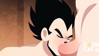 Goku and Vegeta blowjob duel ends with cum drenched mouths