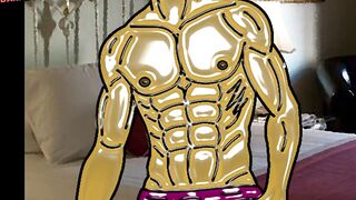 A twink gets destroyed by two muscle boys in a hotel cumshot