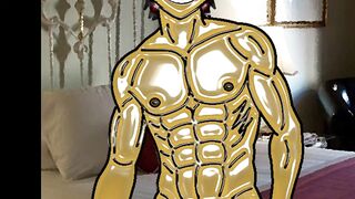 A twink gets destroyed by two muscle boys in a hotel cumshot