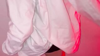 Fem twink stripper deepthroats tatted VIP then gets fucked raw in latex heels