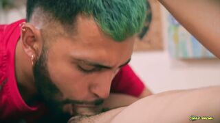 Alex gets throat fucked by Camilo’s massive cock raw cumshot blowjob sloppy mess