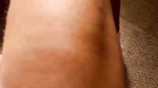 Hand free shot big cock white socks gay cum drip