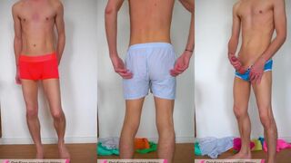 Twink in tighty whites begs for your thick opinion on his bulging boxers