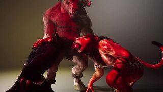 Hard Threesome with Big Minotaur Bear Deepboyo deep in ass creampie