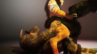 Hard Threesome with Big Minotaur Bear Deepboyo deep in ass creampie
