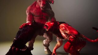Hard Threesome with Big Minotaur Bear Deepboyo deep in ass creampie