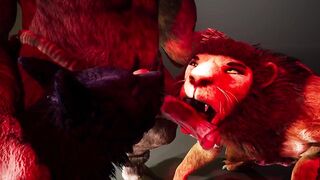 Hard Threesome with Big Minotaur Bear Deepboyo deep in ass creampie