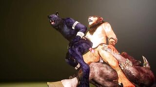 Hard Threesome with Big Minotaur Bear Deepboyo deep in ass creampie