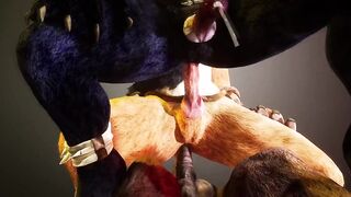 Hard Threesome with Big Minotaur Bear Deepboyo deep in ass creampie