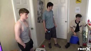 Frat boys gangbanged raw til cum drips get sloppy