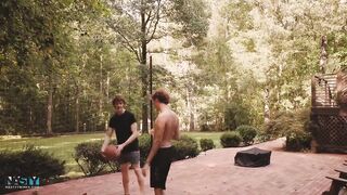Strip BBall Naked Shapey Gags on CJ's Fat Cock