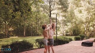 Strip BBall Naked Shapey Gags on CJ's Fat Cock