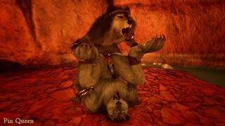 Wolf and gray tiger get rough in wild cave sex behind game rules