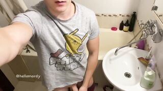 Huge raw cum in toilet solo jerking neighbor's boy