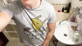 Huge raw cum in toilet solo jerking neighbor's boy