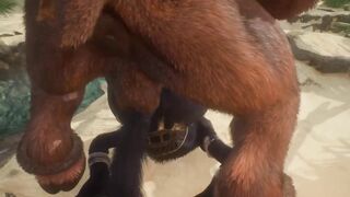 Minotaur rips wolf hole wide then CUMs HUGE deep inside his furry ass