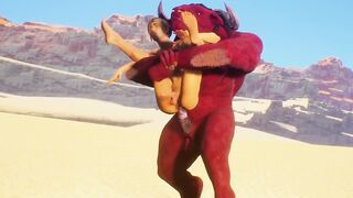 Furry monster absolutely wrecks a helpless slave in the scorching desert