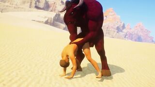 Furry monster absolutely wrecks a helpless slave in the scorching desert