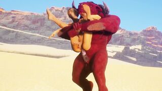 Furry monster absolutely wrecks a helpless slave in the scorching desert