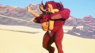 Furry monster absolutely wrecks a helpless slave in the scorching desert