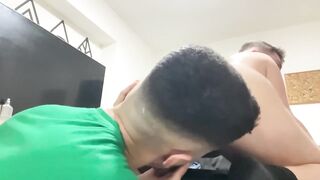 Twink gets his ass rimming then chokes on that big dick