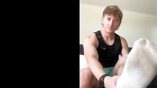 Hot Aussie guy destroys socks and feet compilation