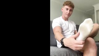 Hot Aussie guy destroys socks and feet compilation