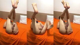 Twink’s tight hole stuffed with big dick while he moans and plays