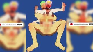Zoro destroys Koby's tight asshole raw brutal yaoi anime