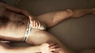 Fit guy destroyed moaning thick cumshot alone in briefs jerks off raw