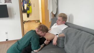 Big dick stuffed down twink throat till he gagged and blew a load