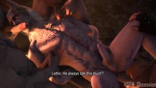 Geralt gets gangbanged outside while covered in cum