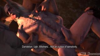 Geralt gets gangbanged outside while covered in cum