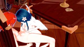 Diluc’s Giant Dick Pounding Venti’s Cute Throat Hard in 3D Yaoi Gangbang