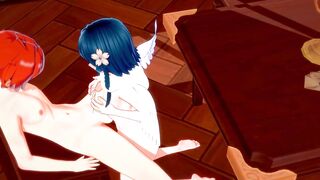 Diluc’s Giant Dick Pounding Venti’s Cute Throat Hard in 3D Yaoi Gangbang