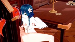 Diluc’s Giant Dick Pounding Venti’s Cute Throat Hard in 3D Yaoi Gangbang
