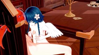 Diluc’s Giant Dick Pounding Venti’s Cute Throat Hard in 3D Yaoi Gangbang