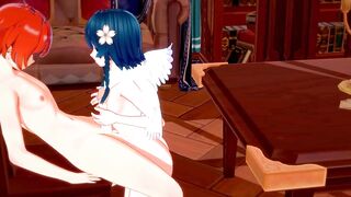 Diluc’s Giant Dick Pounding Venti’s Cute Throat Hard in 3D Yaoi Gangbang