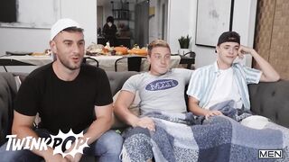 Twinkpop Twinks Under Blanket Sneaky cock stroking Twink duo raw doggystyle facial
