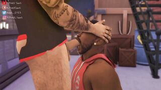 Black gaysims threesome destroyed in public with big dick cumshot