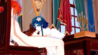 Diluc gets throat fucked by Venti in XXX hentai blowjob