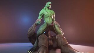 Scalie lizard gets pounded raw by massive rhino cock until he’s drowning in cum