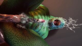 Scalie lizard gets pounded raw by massive rhino cock until he’s drowning in cum