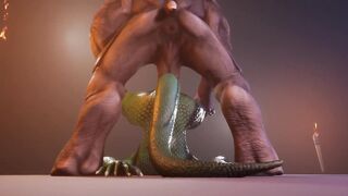 Scalie lizard gets pounded raw by massive rhino cock until he’s drowning in cum