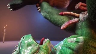 Scalie lizard gets pounded raw by massive rhino cock until he’s drowning in cum