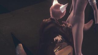 Furry fox dog boy gets destroyed in alley creampie gangbang