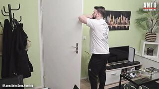 Swiss delivery guy blackmailed into gay oral for cash muscle blowjob