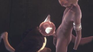 Fox boy deep throats dog boy then gets face fucked raw yaoi creampie
