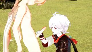Kazuha gets a handjob so good it destroys Aether's mind