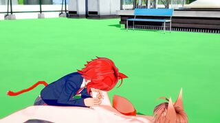 Catboy Foxboy slurps thick dick leaks cum in his mouth